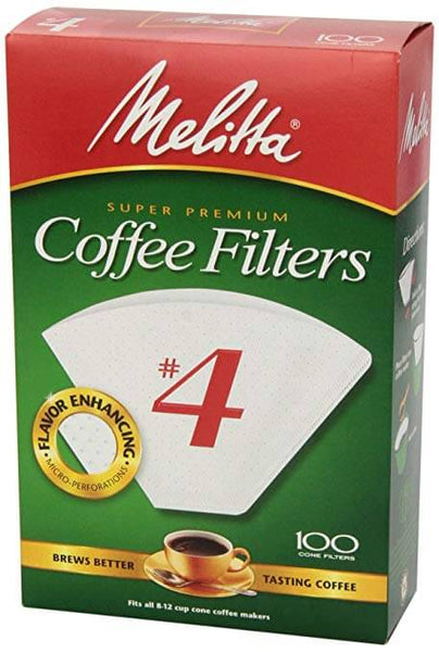 Melitta White No.4 Coffee Filters 8-12 Cup (100 Cone Filters) 225g
