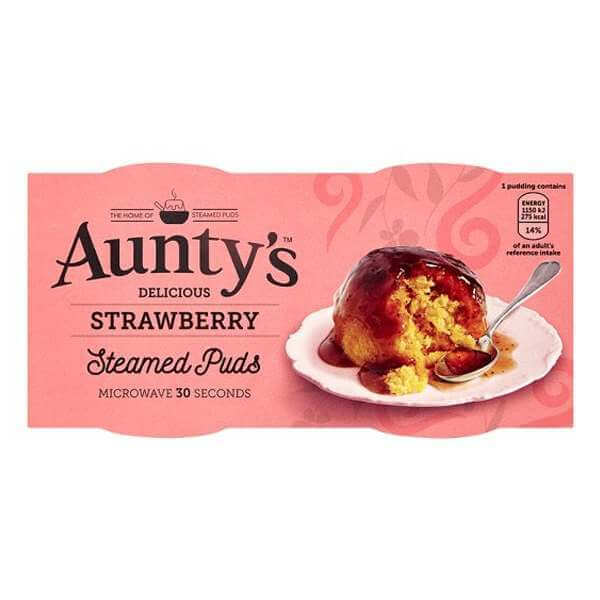 Auntys Strawberry Steamed Puddings (Pack of 2) 190g