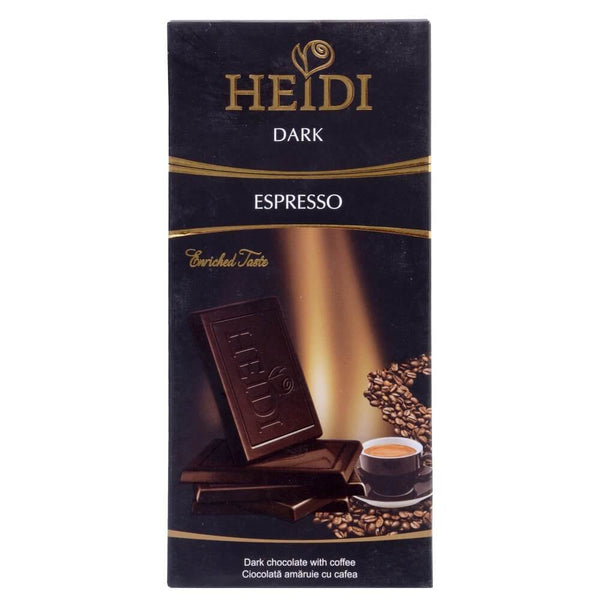 Heidi Dark Espresso Bar, Dark Chocolate With Espresso (HEAT SENSITIVE ITEM - PLEASE ADD A THERMAL BOX TO YOUR ORDER TO PROTECT YOUR ITEMS 80g