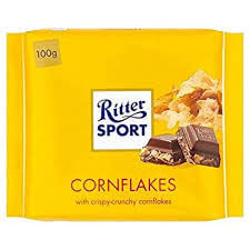 Ritter Sport Milk Chocolate with Cornflakes  HEAT SENSITIVE ITEM. PLEASE ADD ITEM 122942 TO THE ORDER TO TRY TO PROTECT CHOCOLATES FROM HEAT DAMAGE. 100g