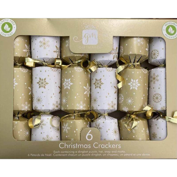 Giftmaker Christmas Crackers Gold and White Mini Crackers with Snowflakes 6  x 8 Inch 55g