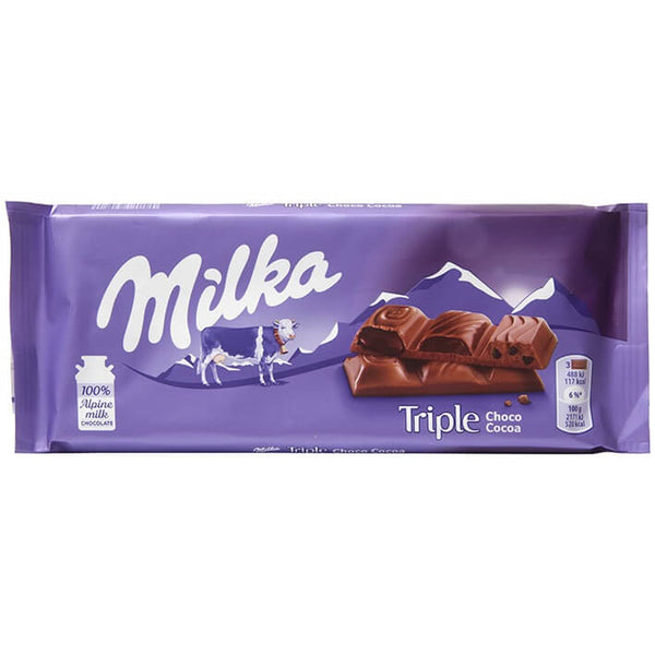 Milka Triple Chocolate Bar (HEAT SENSITIVE ITEM - PLEASE ADD A THERMAL BOX TO YOUR ORDER TO PROTECT YOUR ITEMS 90g