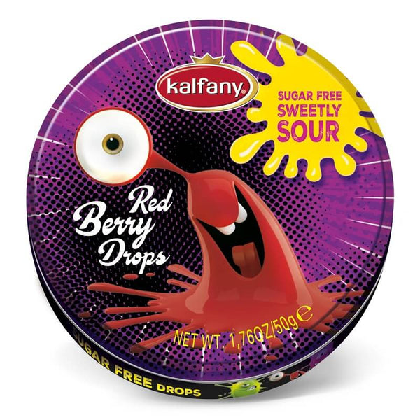 Kalfany Crazy Drops Red Berry Tin, Sugar Free Sweetly Sour 50g