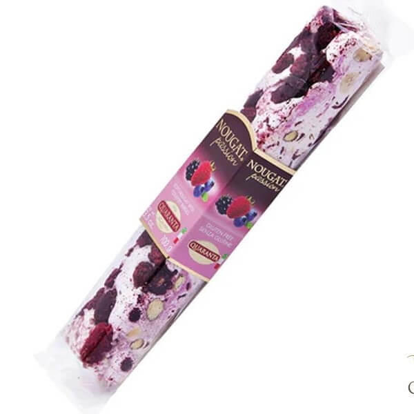 BEST BY MARCH 2025: Quaranta Summer Fruit Frutti Di Bosco Mixed Berries Soft Nougat Bar Pink Wrapping 100g