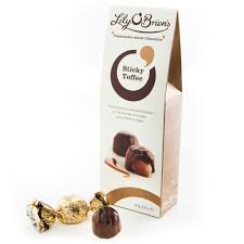 Lily Obriens Sticky Toffee Pouch  HEAT SENSITIVE ITEM. PLEASE ADD ITEM 122942 TO THE ORDER TO TRY TO PROTECT CHOCOLATES FROM HEAT DAMAGE 110g
