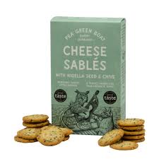 Pea Green Boat Cheese Sables Nigella Seed and  Chive Sables 80g