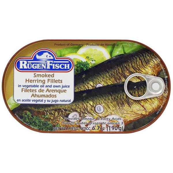 Ruegenfisch Smoked Herring Filets in Vegetable Oil 190g