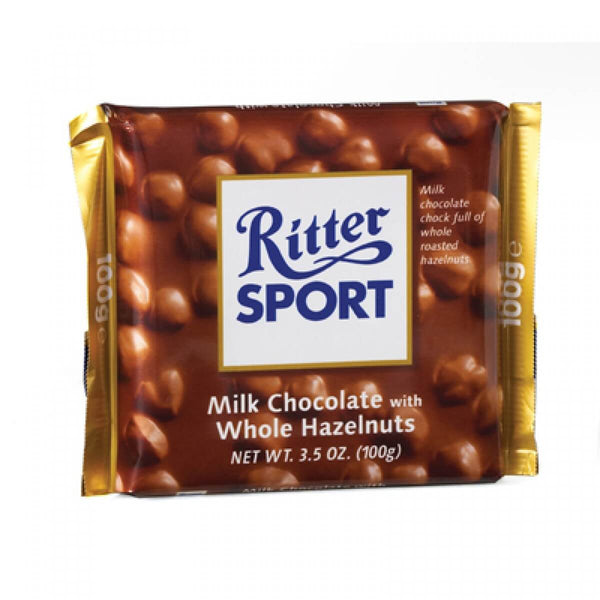 Ritter Sport Milk Chocolate with Wholenut Hazelnuts (HEAT SENSITIVE ITEM - PLEASE ADD A THERMAL BOX TO YOUR ORDER TO PROTECT YOUR ITEMS 100g
