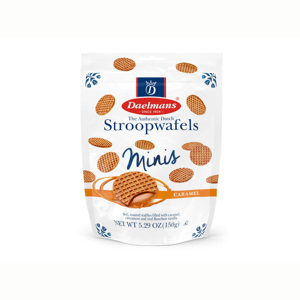 Daelmans Mini Caramel Stroopwafels, Soft Toasted Waffles Filled With Caramel Cinnamon and Real Bourbon Vanilla 150g