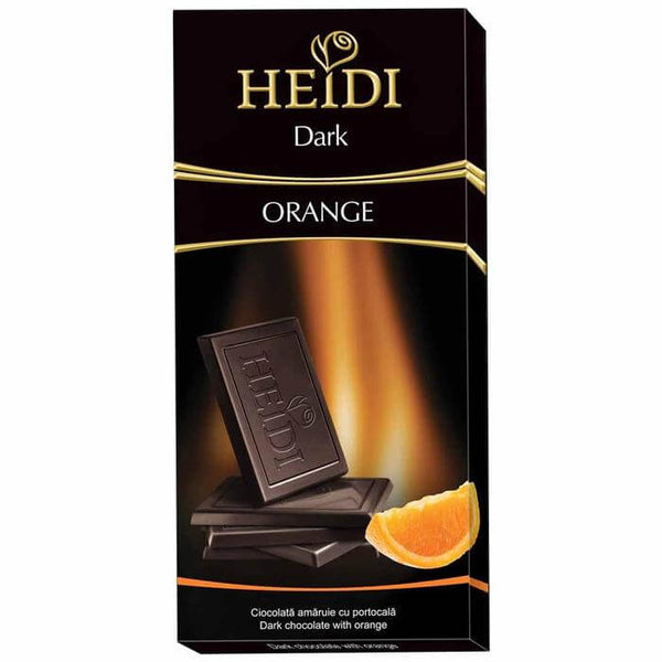 Heidi Dark Chocolate with Orange Bar (HEAT SENSITIVE ITEM - PLEASE ADD A THERMAL BOX TO YOUR ORDER TO PROTECT YOUR ITEMS 80g