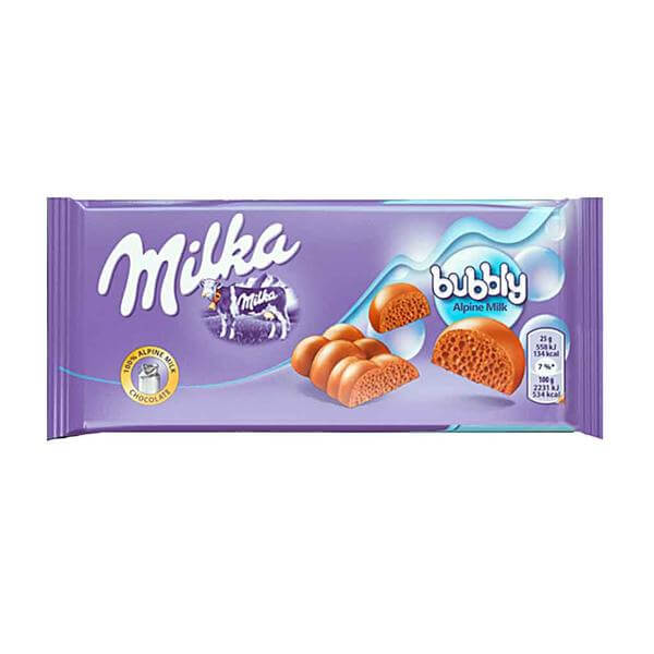 Milka Bubbly Milk Chocolate (HEAT SENSITIVE ITEM - PLEASE ADD A THERMAL BOX TO YOUR ORDER TO PROTECT YOUR ITEMS 90g